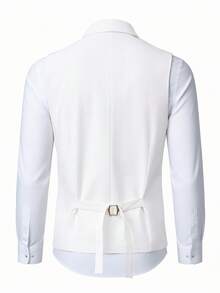 Manfinity Bizformal Men's White Woven Twill Business Fashion Suit Vest, Formal - White - View 2