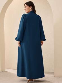 Al Najma 大尺碼女款素色領口燈籠袖優雅洋裝 - 藍色 - 查看 2