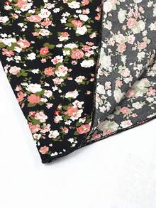 Vionelle Plus Size Women's Ditsy Floral Print Square Collar Buttoned Dress Maxi Women Outfit - Black - View 5