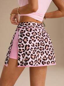 StreetHx Women's Summer Patchwork Leopard Print Split Phone Pocket Sports Skort - Multicolor - View 3