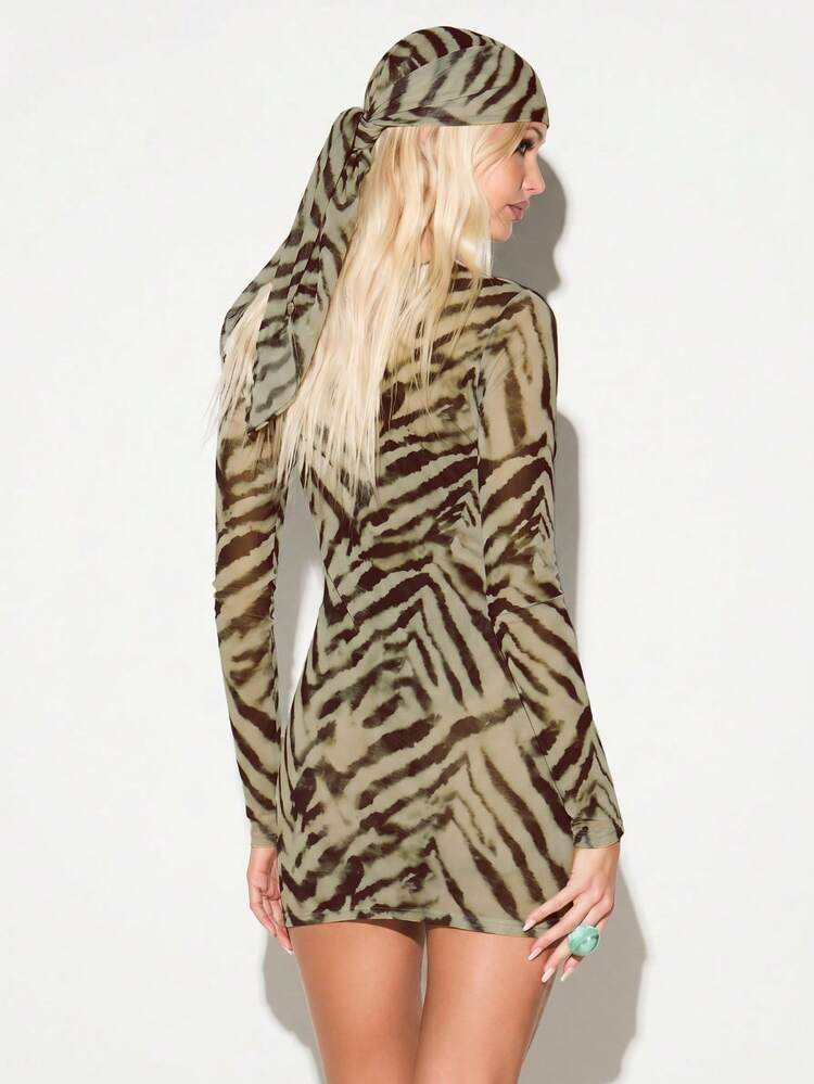 Tiger Print Long Sleeve Bodycon Mini Dress