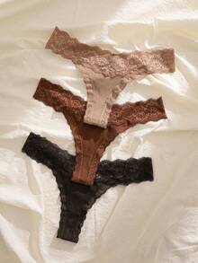 Lullawish Women's Lace Patchwork Sexy Everyday Thong Panties - Multicolor - View 3