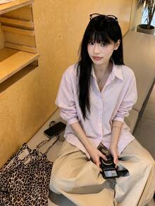 K-Vae 2026 New Arrival Unique Women's Striped Long Sleeve Shirt For Early Summer - Pink - View 4