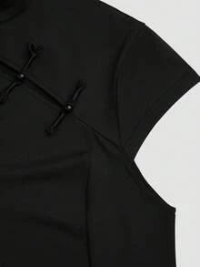 Sweetra Plus Size Women's Solid Color Stand Collar Slim Fit Versatile Daily Casual T-Shirt - Black - View 6