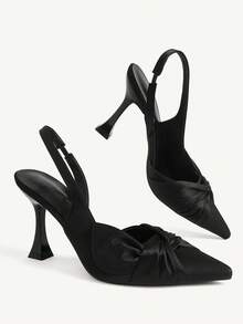 CUCCOO CHICEST Women's Shoes Pointed 9CM Elegant Stiletto Shoes Back Lift With Knotted Pleats Cross With Bow Buckle Black Kitten Heel Sexy Versatile - Black bow - View 3