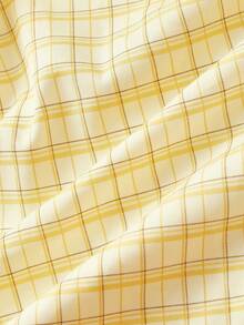 SHEIN MOD Plus Size Women's Short Sleeve Yellow Plaid Shirt, Summer,Festival ,Going Out,Work Outfits,Tummy Control,Check Shirt - Yellow - View 4