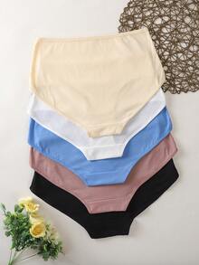 SHEIN Plus Size Women's Solid Color Elastic Waist Ribbed Triangle Panties 5pcs/Pack - Multicolor - View 2