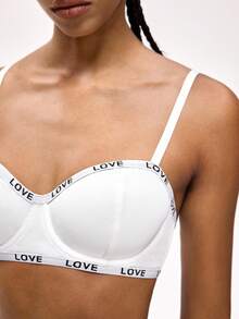 Rest Era 1/2 Cup Underwire Lift & Enhance Sports Bra With Letter Jacquard Tape, Casual Wear, Suitable For Gym, Workout, Women - White - View 4