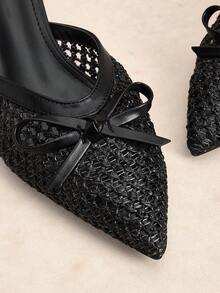 Rosivie Damenschuhe Neue spitze Stilettos mit schwarzer Schleife, gewebter Stoff, Damen High Heels Schuhe, einfache Mode vielseitige französische Damenschuhe - Schwarz - Übersicht 10