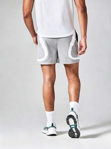 SUMWON Graphic Print Drawstring Shorts With Side Stripe Detail And Curved Hem Casual Summer Style - Light Grey - View 2