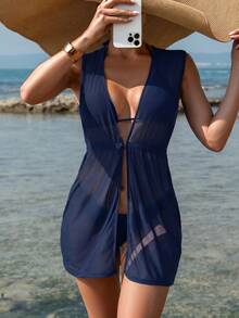 Swim Vcay Women's Solid Color Casual Vacation Travel Cover-Up Kimono - Royal Blue - View 5