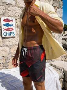 Solantero Pantalones cortos casuales de moda para la playa con cintura con cordón y bolsillos de color contrastante para hombres - Negro - Ver 7