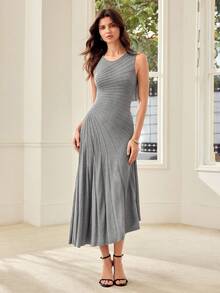 MOTF PREMIUM WOMEN'S SPRING/AUTUMN ASYMMETRICAL HEM SLEEVELESS SWEATER DRESS - Grey - View 4