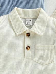 SHEIN Playful Pals 4件裝男嬰幼兒 Polo 風格羅紋針織短袖輕量柔軟透氣連身衣 一件式套裝 適合日常夏季與春季穿著 - 彩色 - 查看 5
