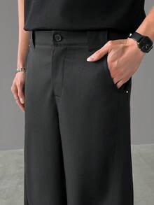 SLATEMANN Men's Solid Color Pocket Wide Leg Loose Casual Long Pants - Black - View 4