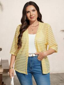 SHEIN LUNE Sommarjacka i plus size, casual, enfärgad med texturerad yta - Gul - Visa 6