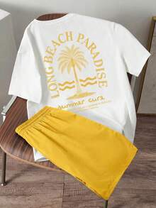 Daypath Men's Fitted White Knit Top And Yellow Woven Shorts Set, Holiday - Multicolor - View 2