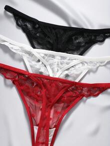EmpressEnvy Multi-Color Assorted Women's Lace Thongs 3-Piece Set - Multicolor - View 3
