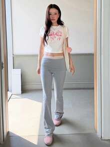 K-Vae Women Summer Streetwear Y2k Cute Casual Daily Holiday Commute Night Everyday Daytime Bow Print Fitted Cropped T-Shirt White And Pink Date - White - View 4