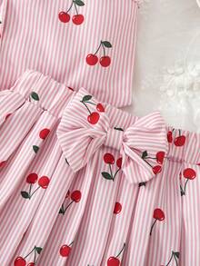 SHEIN Elladie kids 2件組少女復古蝴蝶結西裝背心外套與百褶裙套裝，設計感通勤休閒優雅穿搭 - 粉色 - 查看 8
