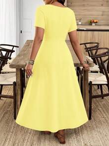 Breezaya Women's Plus Size Wavy Collar Fashion Commute Long Dress - Yellow - View 2