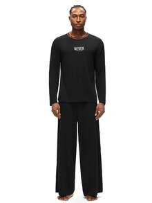 Rest Era Conjunto de Pijama Masculino, Top de Manga Longa Gola Careca e Calça Longa - Preto - Visão 3