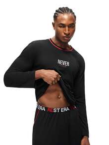 Rest Era Conjunto de Pijama Masculino, Top de Manga Longa Gola Careca e Calça Longa - Preto - Visão 5