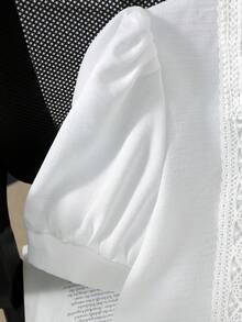 Qadelle Women's Lace Patchwork Single-Breasted Casual Versatile Daily Wear Shirt - White - View 6