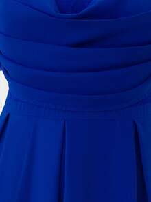 Gownix Plus Size Women's Spliced Mesh Short Puff Sleeve Pleated Design Elegant Dress Evening Formal Wedding Royal Blue Summer - Navy Blue - View 9