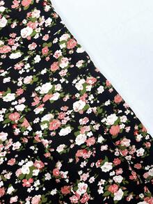 Vionelle Plus Size Women's Ditsy Floral Print Square Collar Buttoned Dress Maxi Women Outfit - Black - View 6