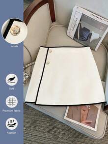 GlowEve CURVE Plus Size Minimalist Casual Colorblock Women's Skirt Fall - Beige - View 8