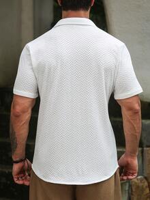 VENTUSAIL 男士素色單排扣休閒通勤短袖襯衫，度假風 - 白色 - 查看 2