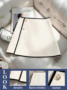 GlowEve CURVE Plus Size Minimalist Casual Colorblock Women's Skirt Fall - Beige - View 3