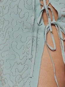 MUSERA Curve Blue Low Rise Beaded Embellished Tie Side Mini Skirt Spring Summer Vacation Holiday Elegant Evening Sexy Un Roma - Green - View 6