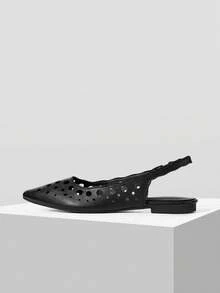 Mnmlis Women's Fashion Pointed Toe Woven Slingback Flat Shoes, Versatile For Commuting - Black - View 4