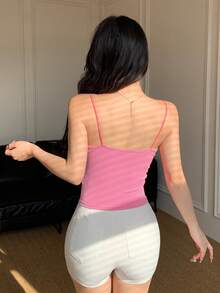 DAZY 女款細肩帶露背修身迷人甜美溫柔背心掛脖上衣 - 粉色 - 查看 5