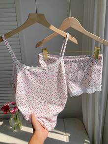 Ditsy Floral Camisole Top And Shorts 2 Pieces Set For Women - White - View 3