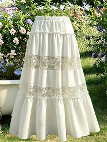 Sunnyshic Plus Size Women's Beach Vacation French Sexy Boho Contrast Lace Skirt White Summer - White - View 9