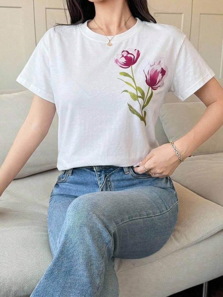 Summer Women's Elegant Floral Print T-Shirt
