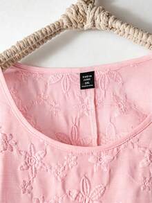 SHEIN LUNE CURVE 大尺碼女款春夏刺繡花卉套頭圓領修身背心 時尚百搭無袖上衣 - 粉色 - 查看 4