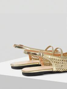 Mnmlis Exquisite gewebte Cut Out flache Damenschuhe, modisch und bequem, elegante flache Schuhe mit eckiger Zehenpartie - Gold - Übersicht 5