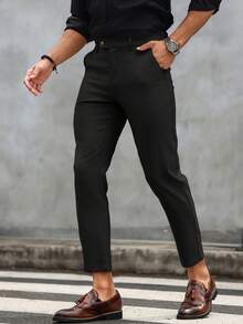 Manfinity Mode Men's Solid Color Minimalist Casual Black Formal Pants, Old Money Style, Ceremony - Black - View 4