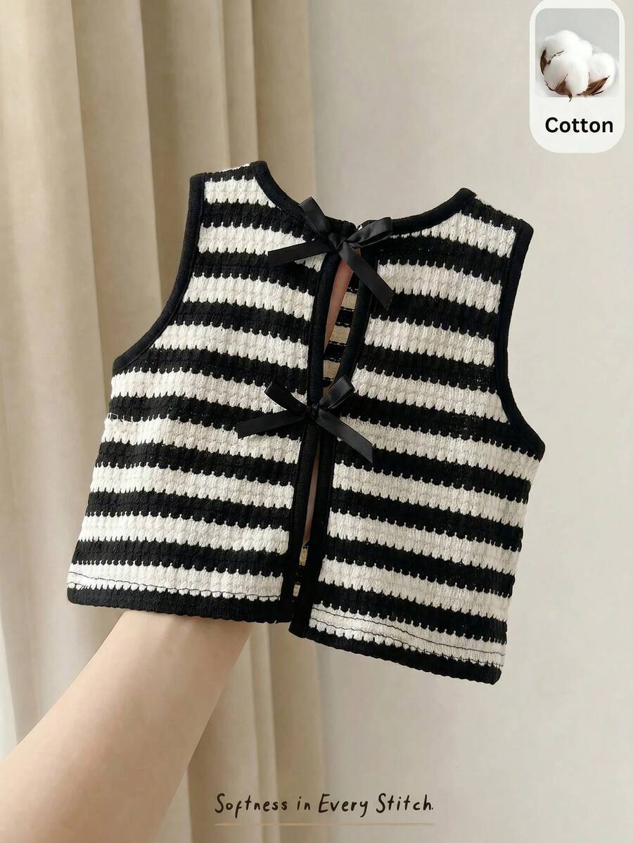 Cozy Pixies 女嬰裝飾蝴蝶結素色圓領無袖背心 - 彩色 - 查看 1