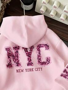 SHEIN EZwear 休闲简约纽约风豹纹粉色卫衣，适合秋冬季穿着 - 彩色 - 查看 5