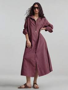 Ontre 女款酒紅色洋裝，秋季休閒優雅場合商務穿搭，日夜通用，辦公室教師節適用，復古背心都市通勤婚禮賓客裝 - 酒紅色 - 查看 5