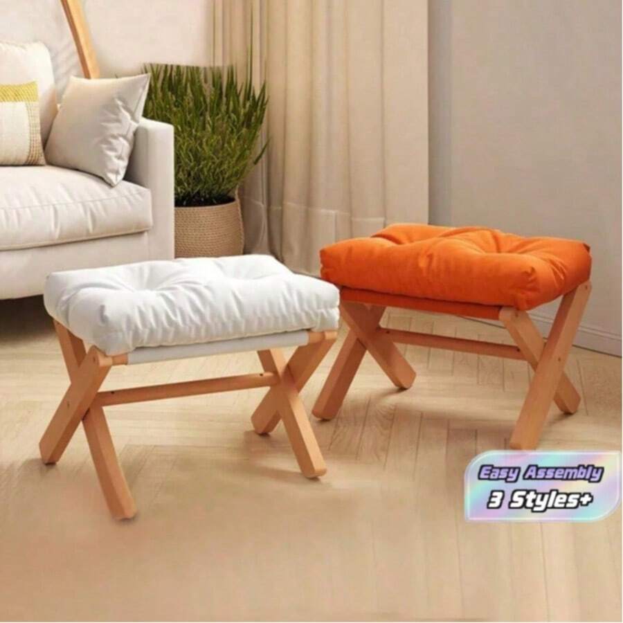 Compact Home Storage Stool, Foldable Footrest For Living Room, Made Of Maple Wood With Soft Padding And Breathable Design, Low And Comfortable, Modern Minimalist Style Suitable For Various Tastes, Ideal For Daily Use, Providing Extra Comfort For - Multicolor - View 1