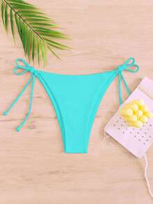 Swim Basics Women's Summer Beach Solid Color Side Tie Bikini Bottoms - Mint Blue - View 3
