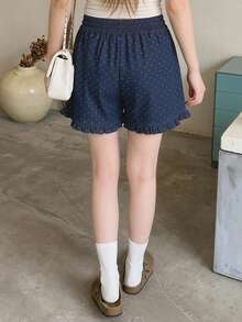 DAZY Women's Korean Style Ruffle Lace Polka Dot Casual Loose Shorts - Blue - View 2