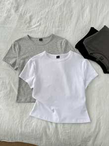 Tseoso 4pcs Casual Crew Neck Regular Shoulder Short Sleeve Fitted Women's T-Shirt Suitable For Summer - Multicolor - View 3