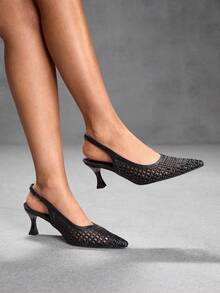 CUCCOO SZL Women's Fashion Pointed Knitting Splicing Suitable For Evening Parties Party Style High Heels Women's Shoes - Black - View 6